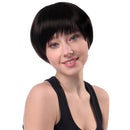 Ladies Fluffy Human Hair Short Full Wigs, Natural Black Straight Hairpieces with Bangs, Cosplay Party Costume Wedding Use, Heat Safe