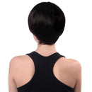 Ladies Fluffy Human Hair Short Full Wigs, Natural Black Straight Hairpieces with Bangs, Cosplay Party Costume Wedding Use, Heat Safe