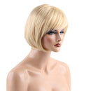 Natural Short Golden Synthetic Bob Straight Wigs Heat Resistant Full Wigs with Bangs