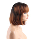12" Silky Soft Natural Synthetic Brown Shourt Shoulder Length Bob Wigs Full Head Straight Wig with Net Cap