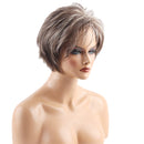 Women Ladies Brown White Mixed Fluffy Layered Short Curly Wavy Full Hair Wig with Wig Cap for Cosplay