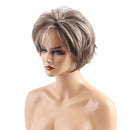 Women Ladies Brown White Mixed Fluffy Layered Short Curly Wavy Full Hair Wig with Wig Cap for Cosplay