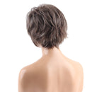 Women Ladies Brown White Mixed Fluffy Layered Short Curly Wavy Full Hair Wig with Wig Cap for Cosplay