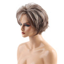 Women Ladies Brown White Mixed Fluffy Layered Short Curly Wavy Full Hair Wig with Wig Cap for Cosplay