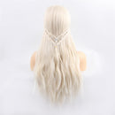 Beauty 28''/70cm Elegant Middle Parting Women Long Wavy Straight Cosplay Braided Wigs White