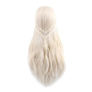 Beauty 28''/70cm Elegant Middle Parting Women Long Wavy Straight Cosplay Braided Wigs White