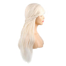 Beauty 28''/70cm Elegant Middle Parting Women Long Wavy Straight Cosplay Braided Wigs White