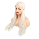 Beauty 28''/70cm Elegant Middle Parting Women Long Wavy Straight Cosplay Braided Wigs White