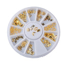 3D Golden Hollow Frame Design Nail Art Tips Decorations Metallic Studs Stickers Decor Wheel DIY Kits