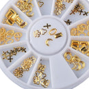 3D Golden Hollow Frame Design Nail Art Tips Decorations Metallic Studs Stickers Decor Wheel DIY Kits