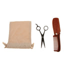 Mens Natural Wood Foldable Handle Beard Comb + Facial Grooming Nose Ear Eyebrow Hair Scissors + Storage Pouch Kit