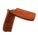 Mens Natural Wood Foldable Handle Beard Comb + Facial Grooming Nose Ear Eyebrow Hair Scissors + Storage Pouch Kit