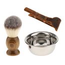 Men Shaving Grooming Kit - Stainless Steel Cup Bowl+Leather Straight Safety Razors Holder+Nylon Brush