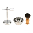 Professional Salon Barber Set Premium Shaving Brush+ Alloy Shave Stand Holder+Soap Bowl Mug for Men
