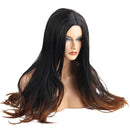 24" Brown Omber Women Long Hair Full Wig Natural Curly Wavy Synthetic Cosplay Party Wigs with Free Cap