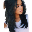 Women Black Layered Wig Synthetic Full Wigs Long Straight Cosplay Daily Costume Wig+Free Wig Cap