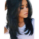 Women Black Layered Wig Synthetic Full Wigs Long Straight Cosplay Daily Costume Wig+Free Wig Cap