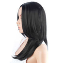 Women Black Layered Wig Synthetic Full Wigs Long Straight Cosplay Daily Costume Wig+Free Wig Cap