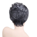 9" Women Short Layered Synthetic Hair Full Wigs With Cap Gray Black Root