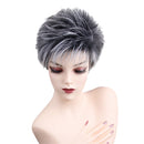 9" Women Short Layered Synthetic Hair Full Wigs With Cap Gray Black Root