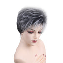 9" Women Short Layered Synthetic Hair Full Wigs With Cap Gray Black Root