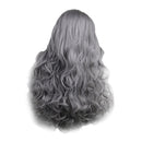 58CM Women Long Curly Wave Hair Wig, Synthetic Gray Bangs Hairpieces for Cosplay Party Costume, Heat Safe