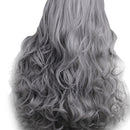 58CM Women Long Curly Wave Hair Wig, Synthetic Gray Bangs Hairpieces for Cosplay Party Costume, Heat Safe