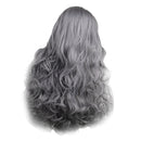 58CM Women Long Curly Wave Hair Wig, Synthetic Gray Bangs Hairpieces for Cosplay Party Costume, Heat Safe