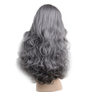 58CM Women Long Curly Wave Hair Wig, Synthetic Gray Bangs Hairpieces for Cosplay Party Costume, Heat Safe