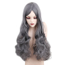 58CM Women Long Curly Wave Hair Wig, Synthetic Gray Bangs Hairpieces for Cosplay Party Costume, Heat Safe