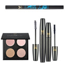 4 Pieces Comestic Kit, Highlighter Bronzing Powder Foundation, Mascara, Eyeliner Pencil, Beauty Makeup Tools