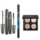 4 Pieces Comestic Kit, Highlighter Bronzing Powder Foundation, Mascara, Eyeliner Pencil, Beauty Makeup Tools