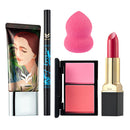 5pcs Women Cosmetic Liquid Foundation Dual-head Eyebrow Eyeliner Blush Palette Shimmer Lipstick Soft Puff Makeup