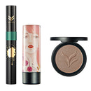 3pcs Professional Cosmetic Set Shimmer Lipstick Mascara Pressed Powder Contour Highlight Makeup