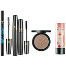 5pcs Pro Cosmetic Set Shimmer Lipstick Curling Mascara Pressed Powder Contour Eyebrow Eyeliner Pen Makeup