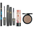 5pcs Pro Cosmetic Set Shimmer Lipstick Curling Mascara Pressed Powder Contour Eyebrow Eyeliner Pen Makeup