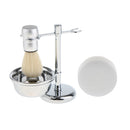 4 in 1 Men's Shaving Kit Soft Nylon Hair Brush + Stainless Steel Shaver Stand & Bowl/Mug + Soap