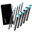 10 Pcs Makeup Brush Set Professional Wood Handle Kabuki Foundation Blending Blush Concealer Eye Face Liquid Powder Cream Cosmetics Lip Brush Tool Brushes Kit with Zipper Bag Black