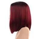 Synthetic Red Color Gradient Hair Wigs, Lady Ombre Medium Partial Straight Hairpieces, Heat Safe, Daily Party Costume