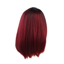 Synthetic Red Color Gradient Hair Wigs, Lady Ombre Medium Partial Straight Hairpieces, Heat Safe, Daily Party Costume