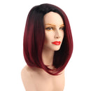 Synthetic Red Color Gradient Hair Wigs, Lady Ombre Medium Partial Straight Hairpieces, Heat Safe, Daily Party Costume