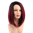 Synthetic Red Color Gradient Hair Wigs, Lady Ombre Medium Partial Straight Hairpieces, Heat Safe, Daily Party Costume