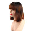 Women Synthetic Short Gradient Ombre Straight Hair Wigs with Bangs 30CM, Heat Resistant, Cosplay Party