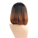 Women Synthetic Short Gradient Ombre Straight Hair Wigs with Bangs 30CM, Heat Resistant, Cosplay Party