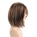 14 Inch Women Side Parting Bob Wig Synthetic Full Hair For Cosplay Party Mix Brown+ Free Wig Cap