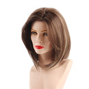 14 Inch Women Side Parting Bob Wig Synthetic Full Hair For Cosplay Party Mix Brown+ Free Wig Cap