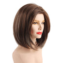14 Inch Women Side Parting Bob Wig Synthetic Full Hair For Cosplay Party Mix Brown+ Free Wig Cap