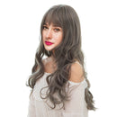 24" Women Long Natural Wavy Curly Synthetic Hair Wigs With Cap Flaxen Grey