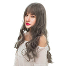 24" Women Long Natural Wavy Curly Synthetic Hair Wigs With Cap Flaxen Grey