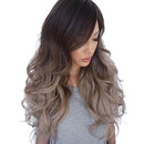 Long Curly Blend Color Hair Full Wigs, Ombre Oblique Bangs Hairpiece, Heat Resistant for Daily Use 60cm